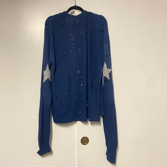 LF Furst of a Kind Women Distressed Sequin Elbow Cardigan Sweater O/S - Picture 7 of 8